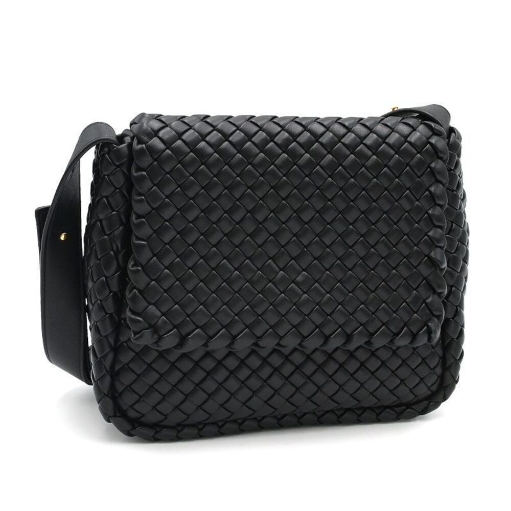 Bottega Veneta Intrecciato Cobble Shoulder Bag Lambskin Hobo Black